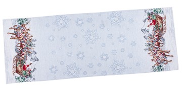 Раннер (дорожка) гобеленовый новогодний "Олени Санты" (серебряный люрекс), 37x100, Прямоугольная