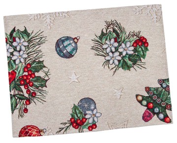 Новогодняя салфетка-подкладка «Рождественские украшения» (Серебряный люрекс), 34x44, Прямоугольная