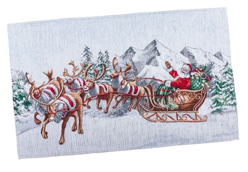 Серветка-підкладка новорічна "Олені Санти" (срібний люрекс), 33x53, Прямоугольная