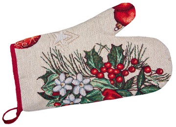 Новогодняя рукавица-прихватка «Рождественские украшения» (Серебряный люрекс), 17x30