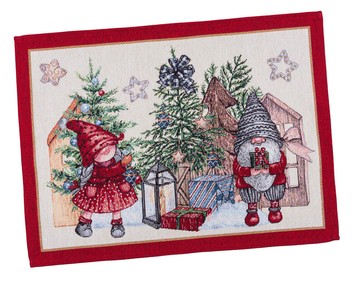 Серветка-підкладка новорічна "Веселі гноми" (срібний люрекс)