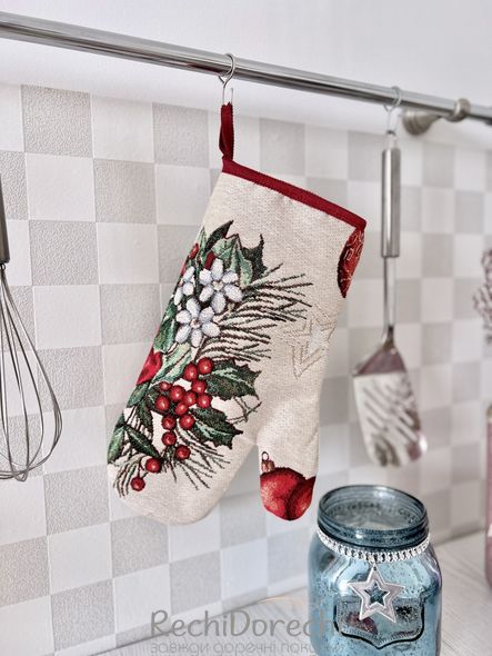 Новорічна рукавичка-прихватка «Різдвяні прикраси» (Срібний люрекс), 17x30