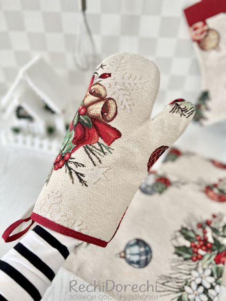 Новогодняя рукавица-прихватка «Рождественские украшения» (Серебряный люрекс), 17x30