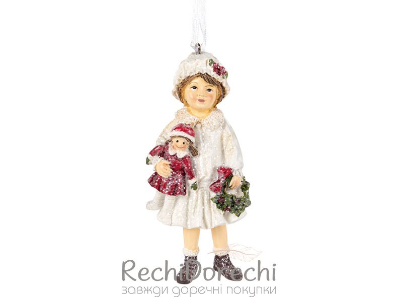 Фігурка декоративна "Дівчинка з лялькою" на ялинку 10,5 см