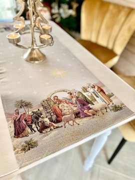 Доріжка на стіл новорічна гобеленова "Вифлеємське диво" (золотий люрекс), 45x140, Прямокутна