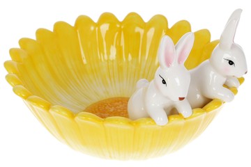 Пиала керамическая «Кролики с цветком», 21см, цвет – желтый.