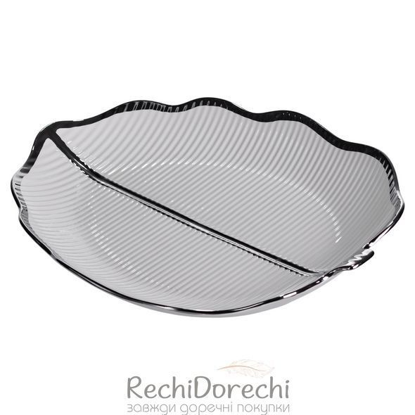 Порцелянове блюдо для сервірування стола у формі листя 41&times;27&times;4 (см) блюдо для подавачі закусок Срібло ML6045 RechiDoRechi ML6045 фото