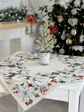Скатертина гобеленова новорічна "Зимові квіти" (срібний люрекс), 97x100, Квадратна