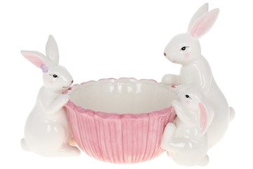 Піала керамічна «Кролики з квіткою», 27см, колір - рожевий