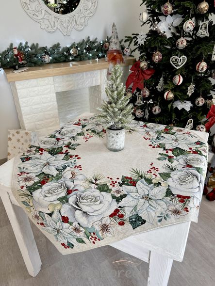 Скатертина гобеленова новорічна "Зимові квіти" (срібний люрекс), 97x100, Квадратна