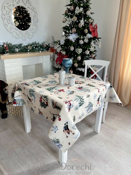 Скатертина гобеленова новорічна "Зимові розваги", 137x137, Квадратна