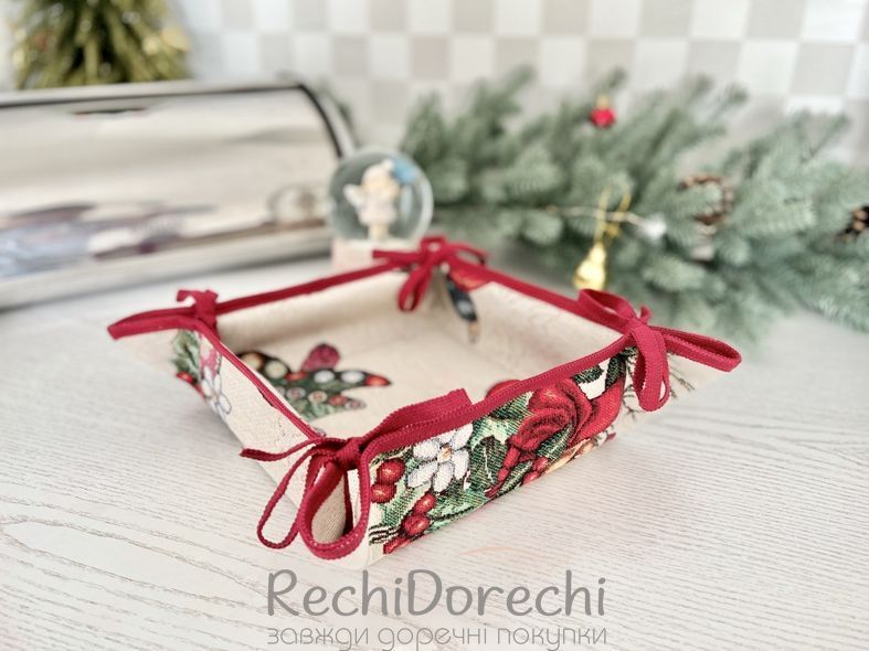 Новогодняя хлебничка/конфетница &laquo;Рождественские украшения&raquo; (Серебряный люрекс), 20x20x8