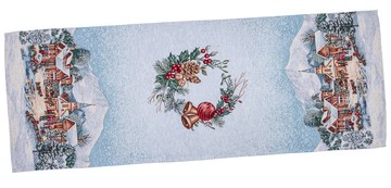 Новогодняя гобеленовая дорожка на стол «Снежный уют» (Серебряный люрекс), 37x100, Прямоугольная