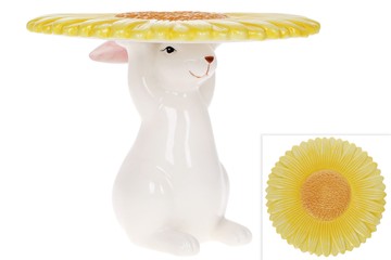 Подставка для кулича/торта керамическая «Кролики с цветком», 18,5 см, цвет – желтый.