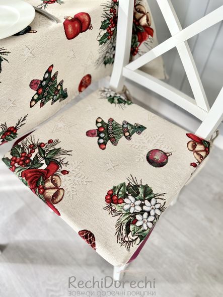 Новорічна подушка на стілець гобеленова «Різдвяні прикраси» (Срібний люрекс), 40x40