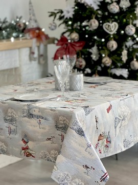 Скатертина гобеленова новорічна "Снігова казка" (срібний люрекс), 97x100, Квадратна
