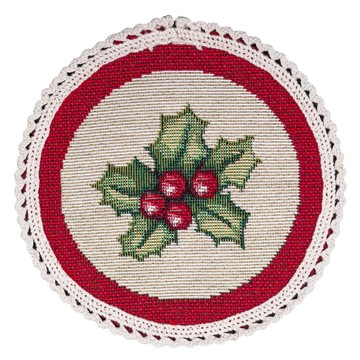 Серветка-підкладка кругла новорічна гобеленова "Дзвоники і віночок" (без люрекса), Ø10, Кругла