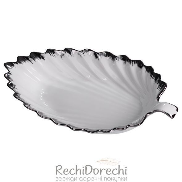 Фарфоровое блюдо для сервировки стола в форме листа 41&times;20&times;6.5 (см) Белый с серебром 2551-1S RechiDoRechi 2551-1S фото