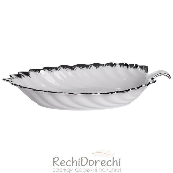 Фарфоровое блюдо для сервировки стола в форме листа 41&times;20&times;6.5 (см) Белый с серебром 2551-1S RechiDoRechi 2551-1S фото