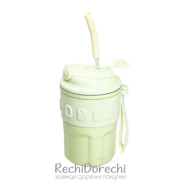 Термочашка Chiobbe з трубочкою та ремінцем 450 мл зелена RechiDoRechi HP-14-18GR фото