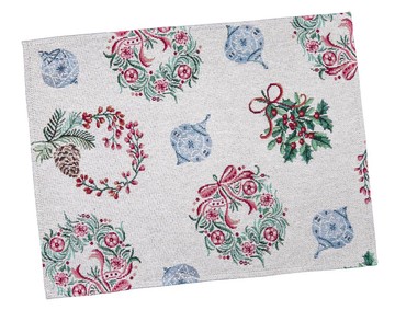Новорічна серветка-підкладка «Різдвяні віночки» (срібний люрекс), 34x44, Прямокутна
