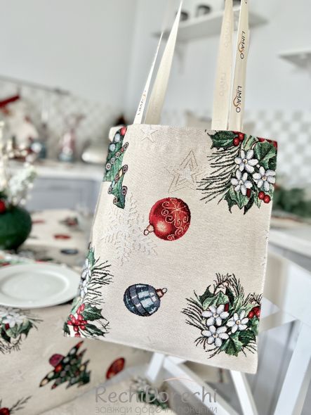 Новорічна сумка для покупок «Різдвяні прикраси» (Срібний люрекс), 35x40