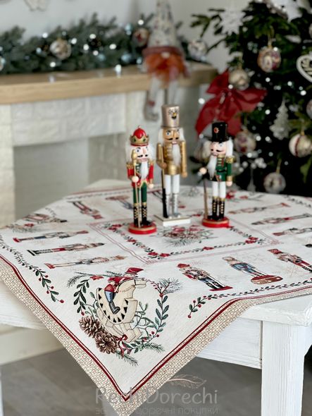 Скатертина гобеленова новорічна "Лускунчик" (срібний люрекс), 97x100
