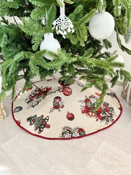 Новогодняя юбочка под елку «Рождественские украшения» (Серебряный люрекс), Ø90, Круглая