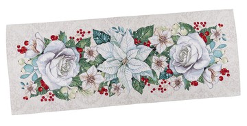 Раннер (дорожка) гобеленовий новогодний "Зимние цветы" (серебряный люрекс), 37x100, Прямоугольная
