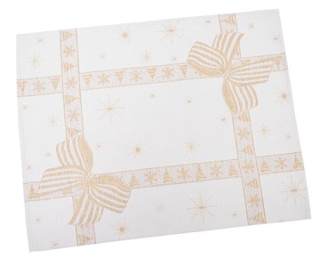 Салфетка-подкладка новогодняя жаккардовая "Новогодний подарок" (золотой люрекс), 37x49, Прямоугольная