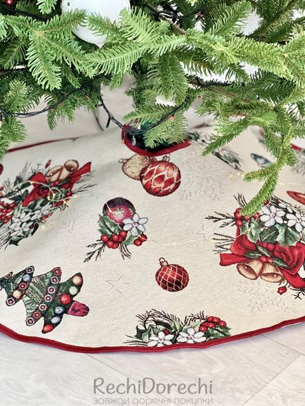 Новогодняя юбочка под елку «Рождественские украшения» (Серебряный люрекс), Ø90, Круглая