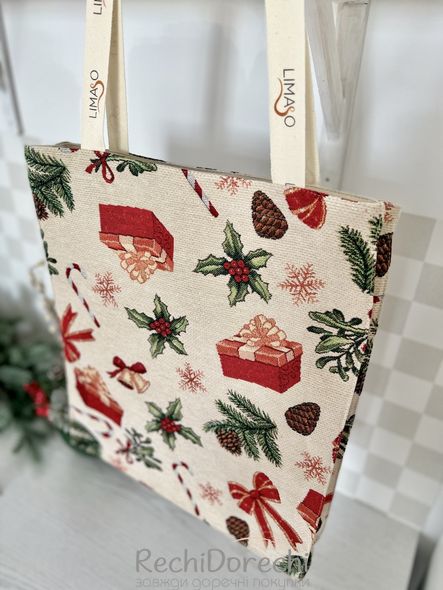 Новогодняя сумка для покупок «Подарочки» (Золотой люрекс), 35x40