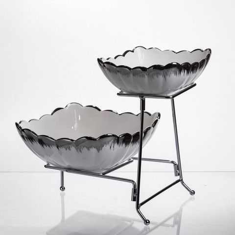 Фруктовница на 2 яруса фуршетная 27&times;21&times;25 (см) Белая с серебром 2561-1AS RechiDoRechi 2561-1AS фото