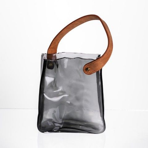 Скляна ваза сумочка з ручкою 13&times;7&times;16.5&nbsp;(см) декоративна ваза для квітів 1 (л) Сірий HP-19-155-2 RechiDoRechi HP-19-155-2 фото