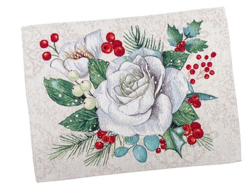 Салфетка-подкладка новогодняя "Зимние цветы" (серебряный люрекс), 33x45, Прямоугольная