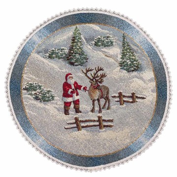 Серветка-підкладка новорічна "Різдво в Карпатах" (золотий люрекс), Ø25, Кругла