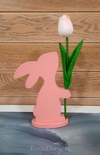 Фигурка декоративная "Зайка с тюльпаном", розовый, 18 см