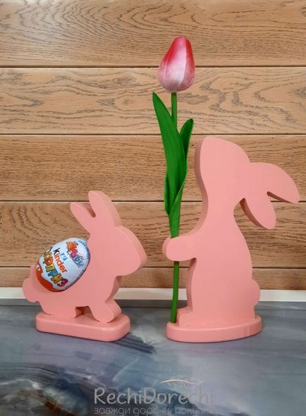 Фігурка декоративна "Зайка з тюльпаном", рожевий, 18 см