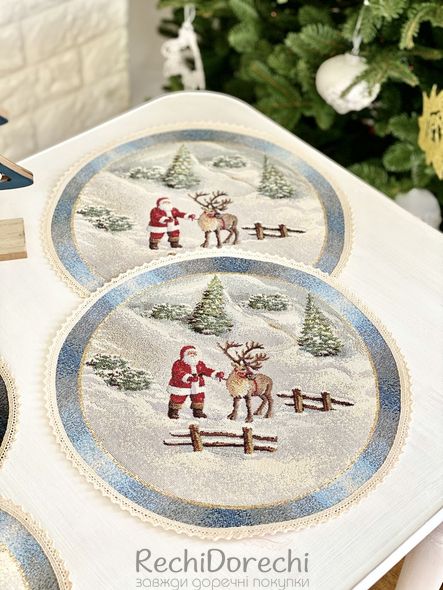 Серветка-підкладка новорічна "Різдво в Карпатах" (золотий люрекс), Ø25, Кругла