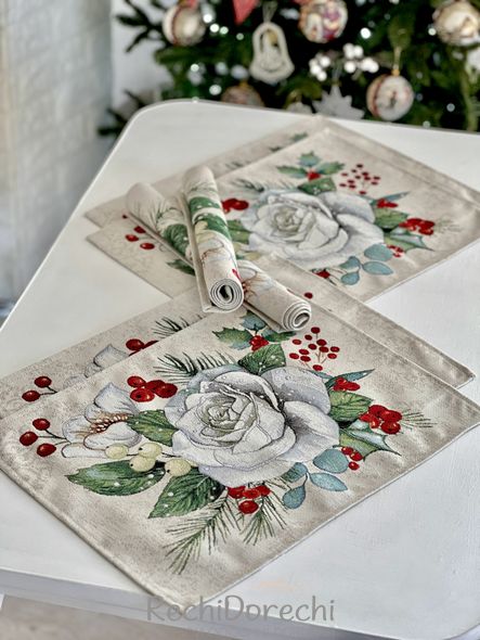 Серветка-підкладка новорічна "Зимові квіти" (срібний люрекс), 33x45, Прямокутна