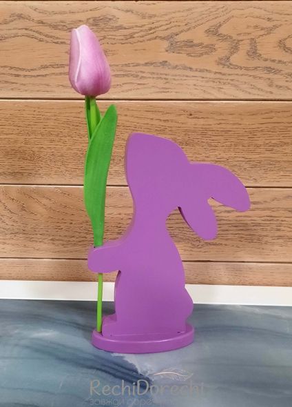 Фігурка декоративна "Зайка з тюльпаном", фіолетовий, 18 см