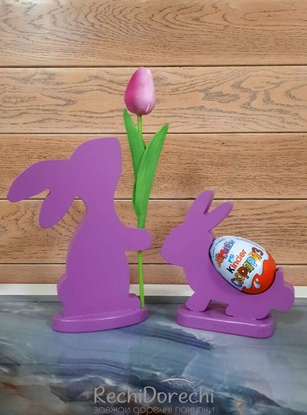 Фигурка декоративная "Зайка с тюльпаном", фиолетовый, 18 см