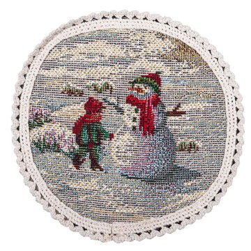 Салфетка-подкладка круглая новогодняя гобеленовая "Рождество в Карпатах" (золотой люрекс), Ø10, Круглая