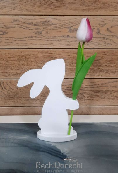 Фігурка декоративна "Зайка з тюльпаном", білий, 18 см