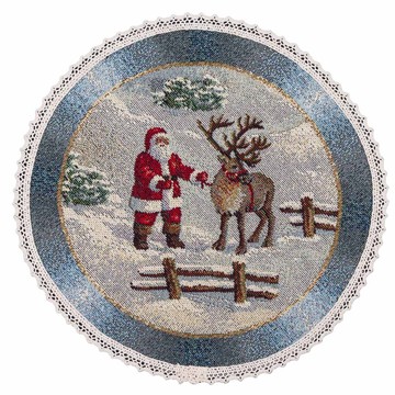 Серветка-підкладка кругла новорічна гобеленова "Різдво в Карпатах" (золотий люрекс), Ø20, Кругла