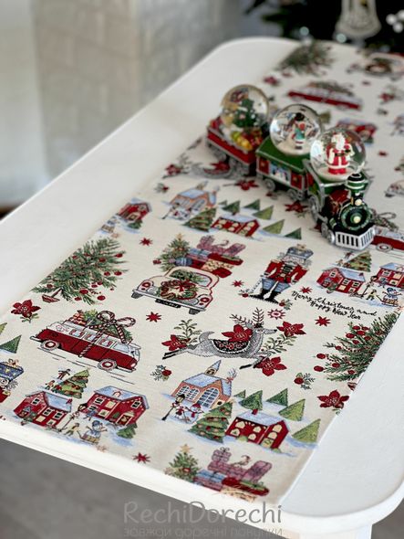 Ранер (доріжка) гобеленовий новорічний "Казка" (срібний люрекс), 37x100, Прямокутна