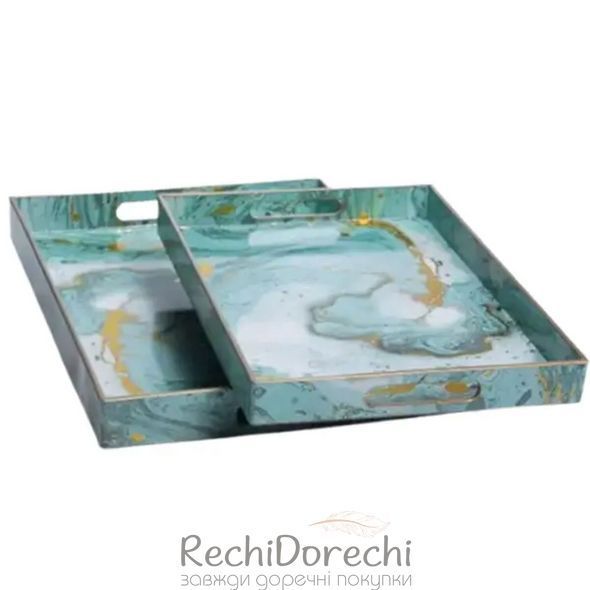 Набір підносів декоративних Turquoise 2 штуки 40х30х4 см з ручками HP-HK-B9