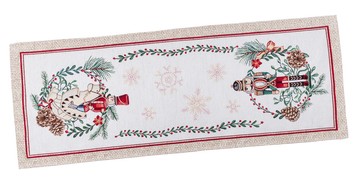 Раннер (дорожка) гобеленовый новогодний "Щелкунчик" (серебряный люрекс), 37x100, Прямоугольная