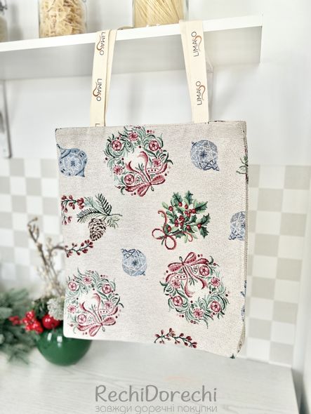 Новорічна сумка для покупок «Різдвяні віночки» (срібний люрекс), 35x40