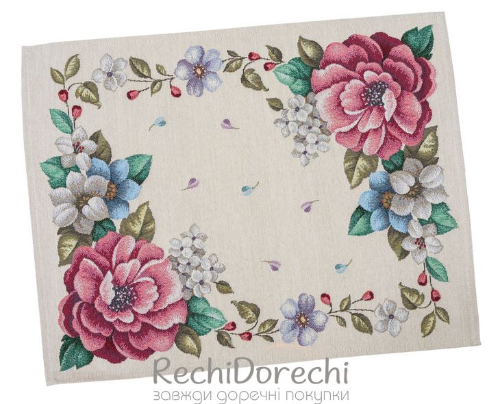 Серветка-підкладка під тарілку гобеленова "Яскраві квіти", 37x49, Прямокутна